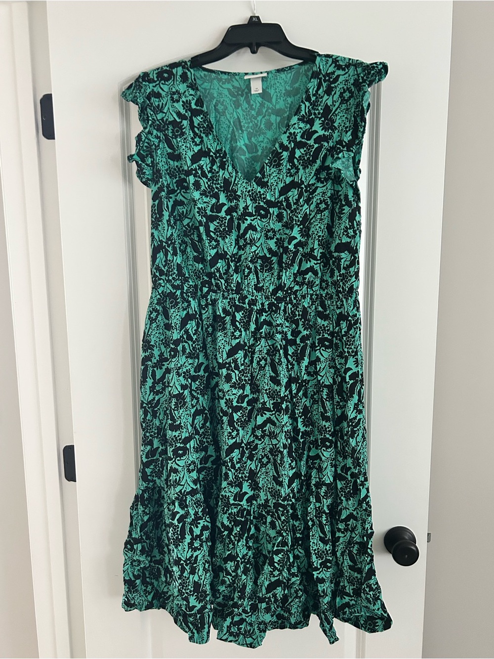 Ava & Viv Teal and Black Floral V-Neck Midi Dress